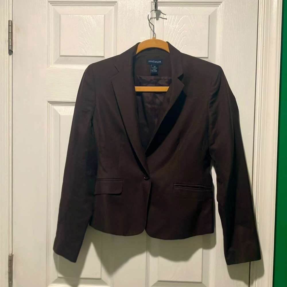 Ann Taylor brown long sleeve size 2 blazer suit jacket cotton silk blend